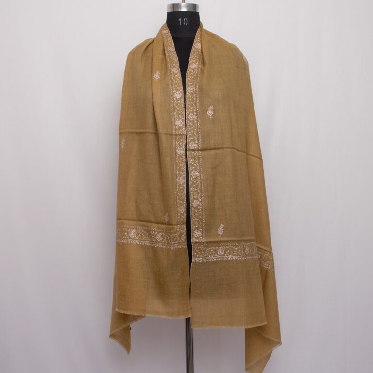 Light Peach Pashmina Intricate Sozni Work Stole - Image 2