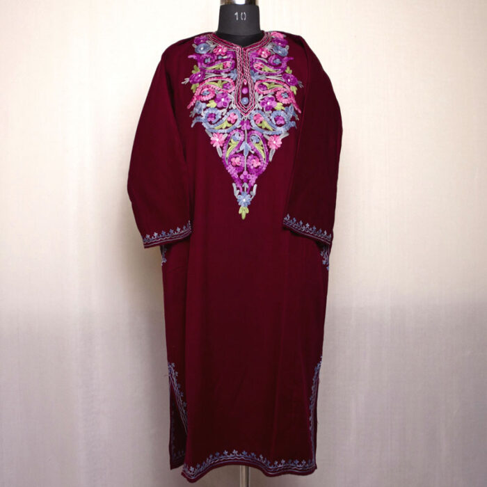 Maroon Wine Cheshma Aari Cashmilon Pheran - Image 2