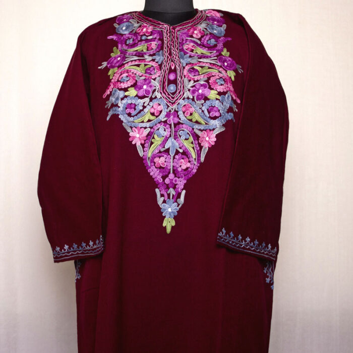 Maroon Wine Cheshma Aari Cashmilon Pheran