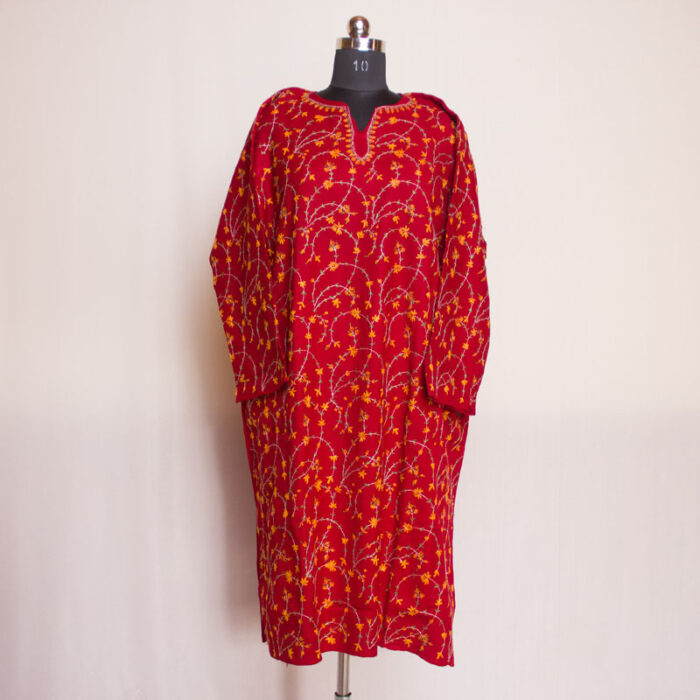 Maroon Jali Hand Sozni 56 Count Pheran - Image 3
