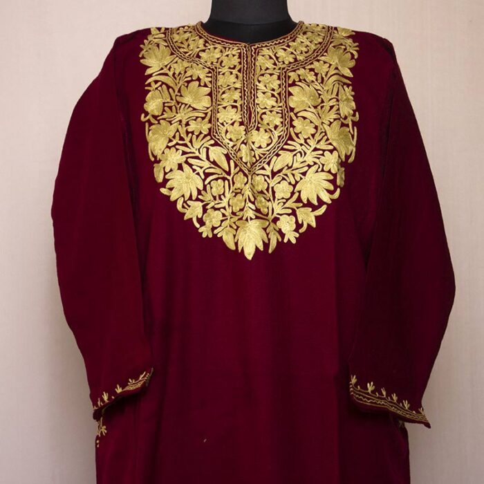 Maroon Wine Cashmilon Aari Pheran