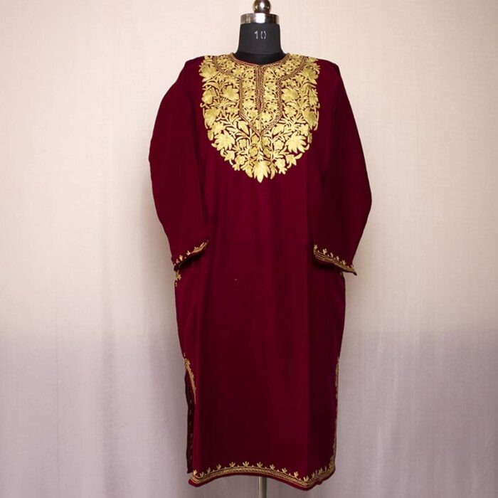 Maroon Wine Cashmilon Aari Pheran - Image 2