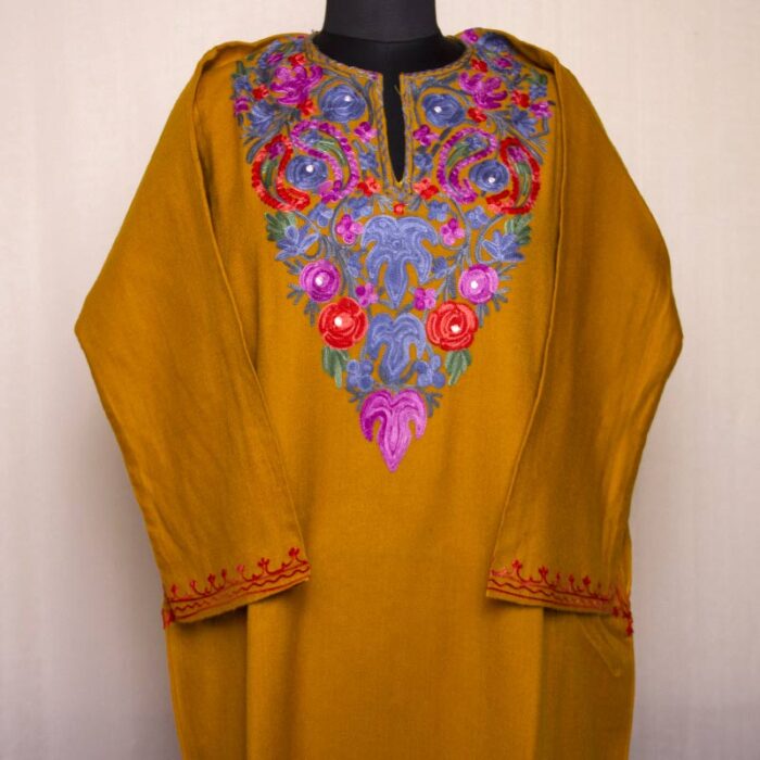 Mustard Cashmilon Aari Pheran