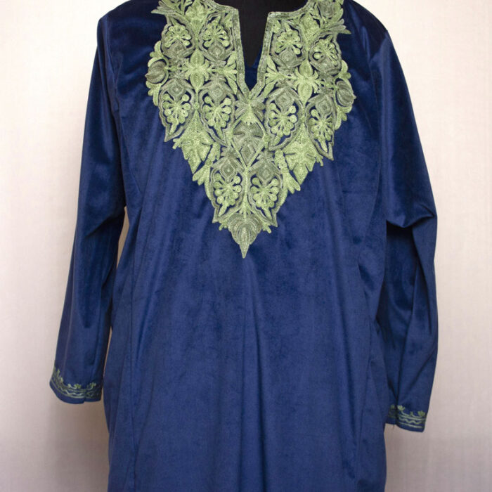 Navy Blue Velvet Aari Pheran