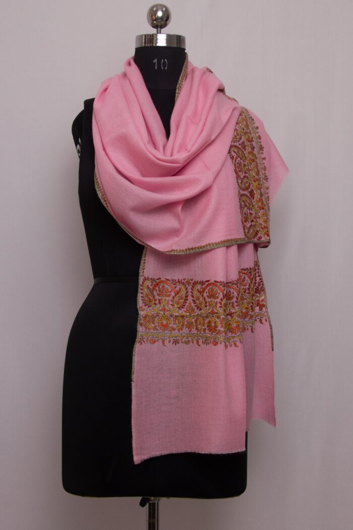 Light Pink Pashmina Intricate Sozni Work Stole