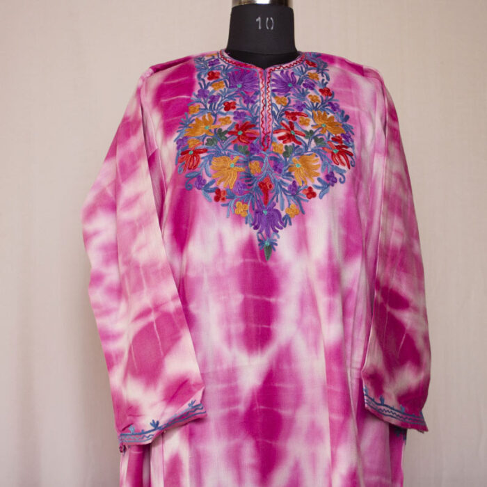 Pink Posh Tie-Dye Cashmilon Aari Pheran