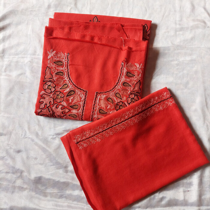 Red Pure Wool Aari 3pc Suit