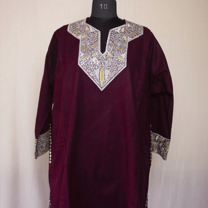 Wine Zari Cashmilon Pheran