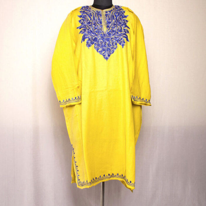 Yellow with Blue Aari Cashmilon Pheran - Image 2