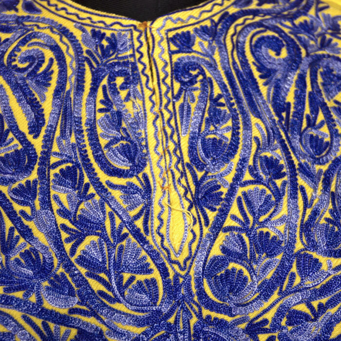 Yellow with Blue Aari Cashmilon Pheran - Image 3
