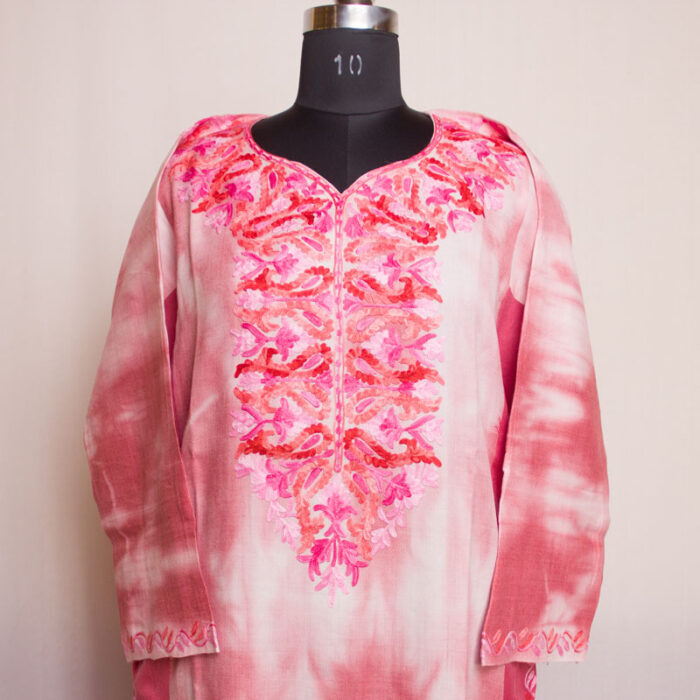 Gulabi Tie-Dye Cashmilon Aari Pheran