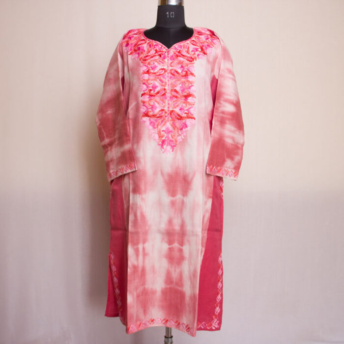 Gulabi Tie-Dye Cashmilon Aari Pheran - Image 2