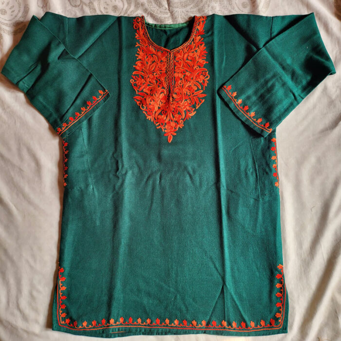 Green Harud Aari Fine Cashmilon Pheran L30