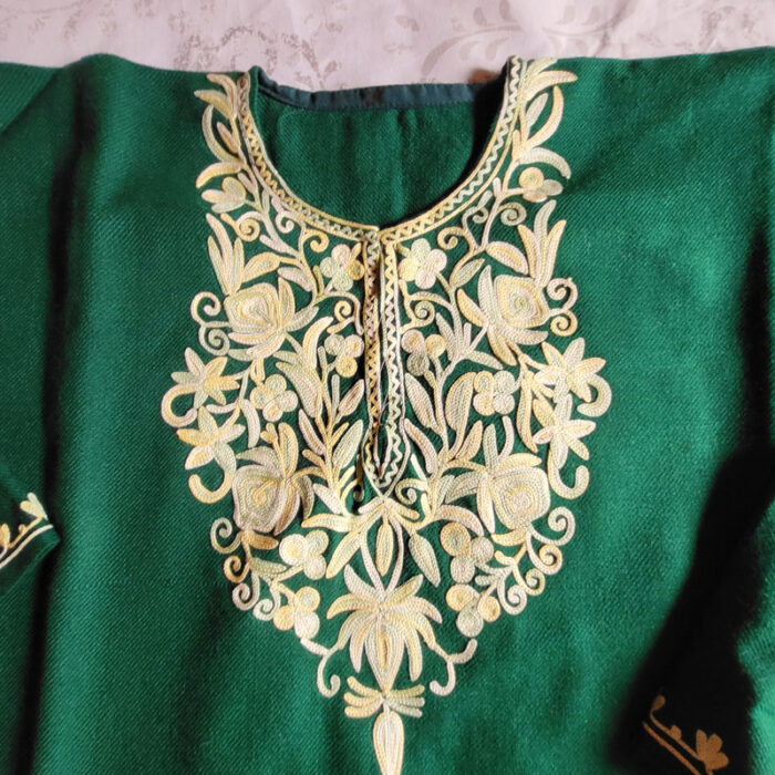 Dark Green Aari Fine Cashmilon Pheran L36 - Image 3