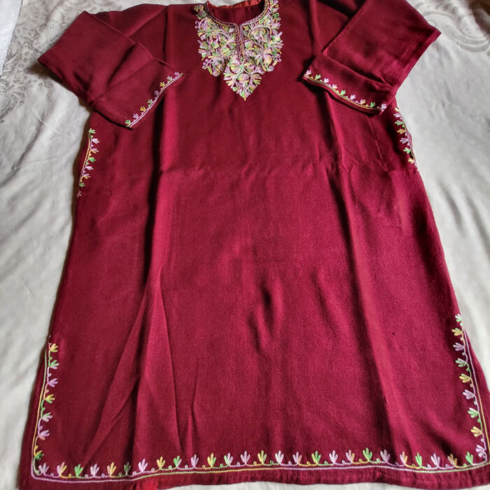 Maroon Aari Fine Cashmilon Pheran L36