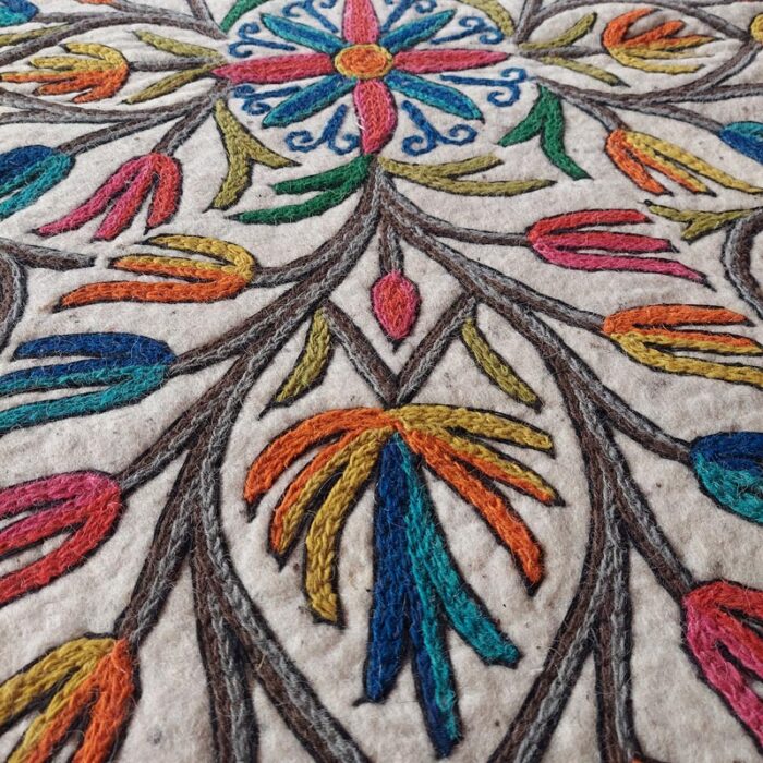 Oval Handmade Aari Embroidered Wool Namda 5x3 - Image 2