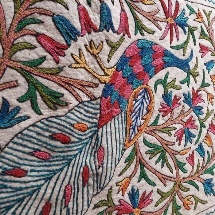 Peacock Handmade Aari Embroidered Namda Rug 5x3 - Image 2