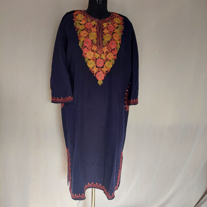 Dark Blue Chinari Aari Cashmilon Pheran - Image 3