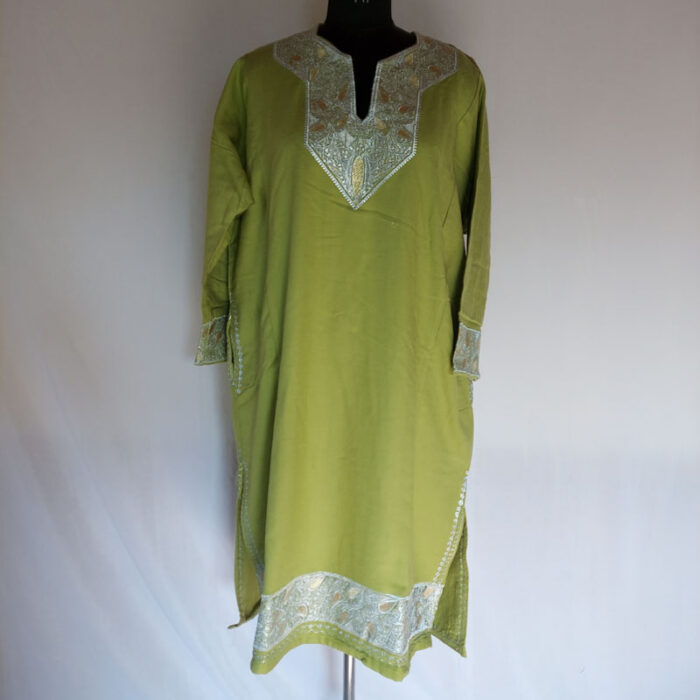 Light Green Zari Cashmilon Pheran - Image 2