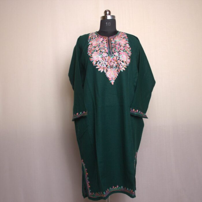 Sabz Gulabi Ari Work Cashmilon Pheran - Image 2