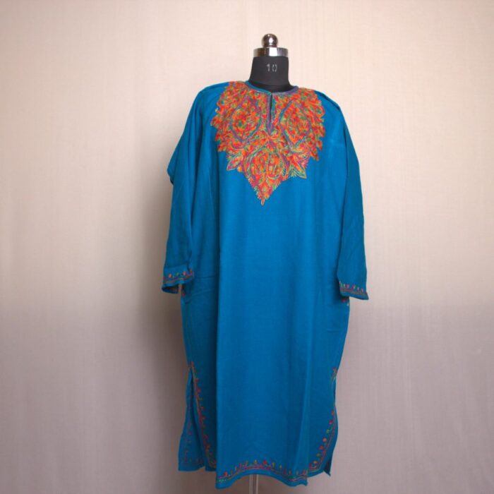 Blue Shahi Aari Work Cashmilon Pheran - Image 2