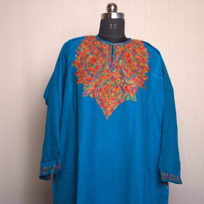 Blue Shahi Aari Work Cashmilon Pheran
