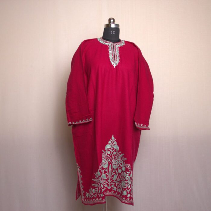 Pink Aari Daman Work Cashmilon Pheran