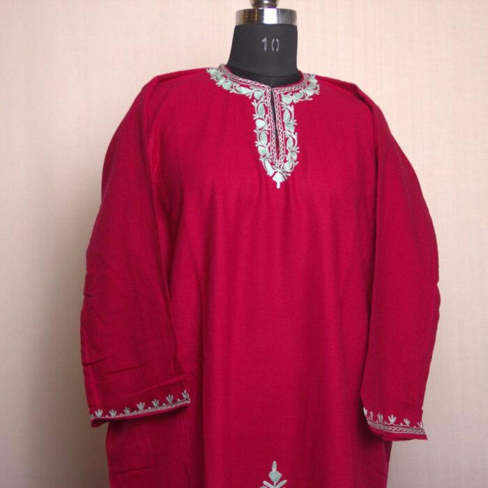 Pink Aari Daman Work Cashmilon Pheran - Image 2