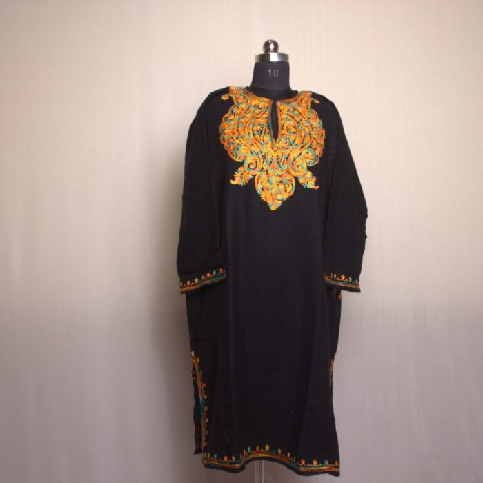 Black Gulshan Aari Work Cashmilon Pheran - Image 2