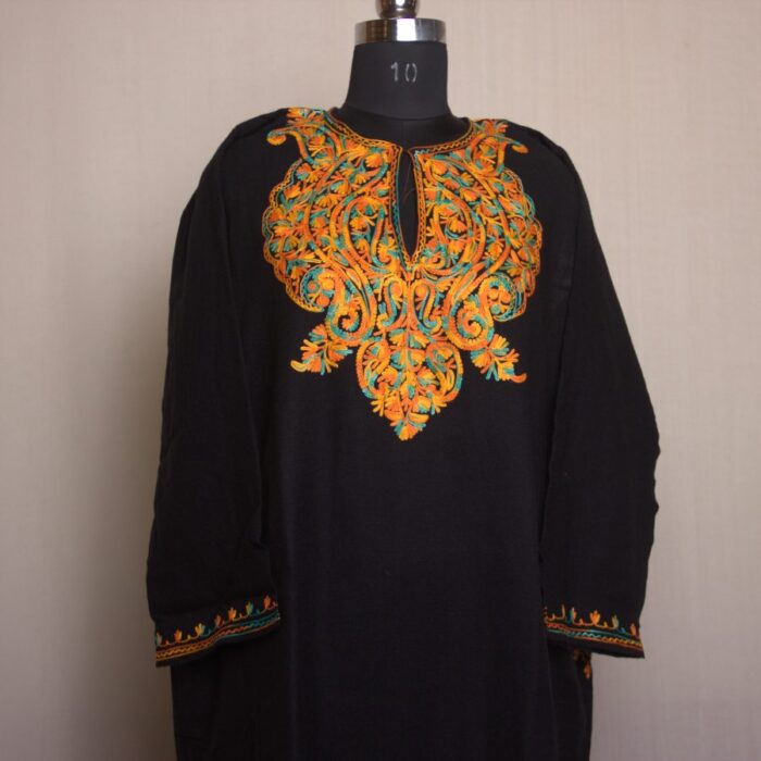Black Gulshan Aari Work Cashmilon Pheran