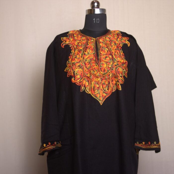 Black Fine Aari Work Cashmilon Pheran