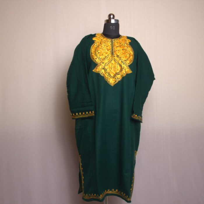 Dark Green Harud Aari Work Cashmilon Pheran - Image 2
