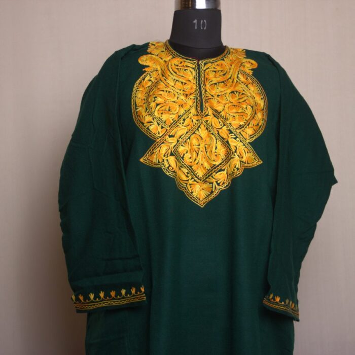 Dark Green Harud Aari Work Cashmilon Pheran