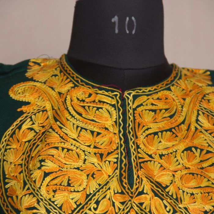 Dark Green Harud Aari Work Cashmilon Pheran - Image 3