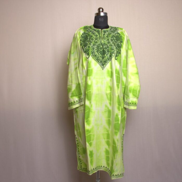 Sabz Gash Tie-Dye Cashmilon Aari Pheran - Image 2