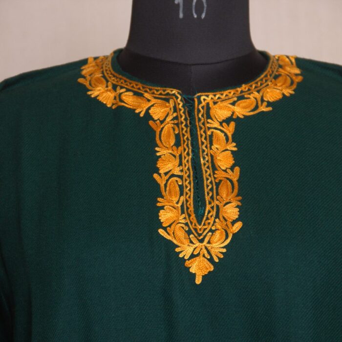 Dark Green Aari Daman Work Cashmilon Pheran - Image 3