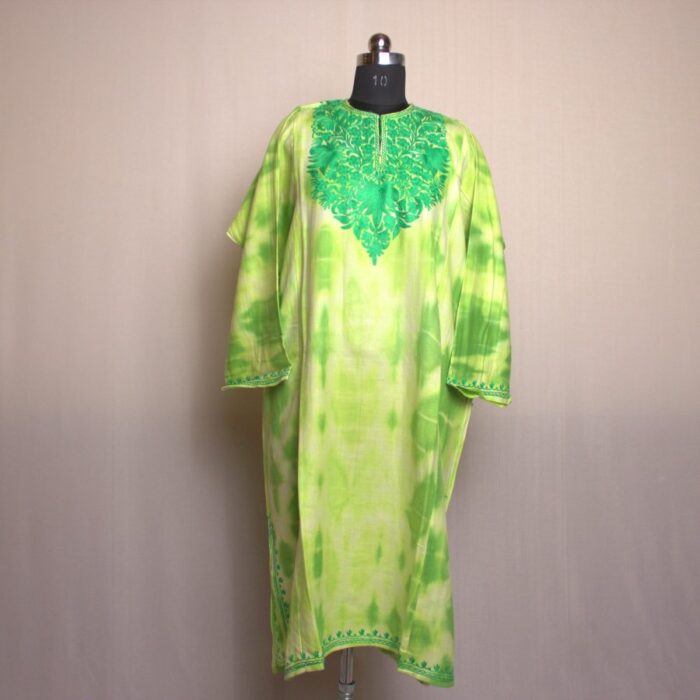 Sabz Sheen Tie-Dye Cashmilon Aari Pheran - Image 2