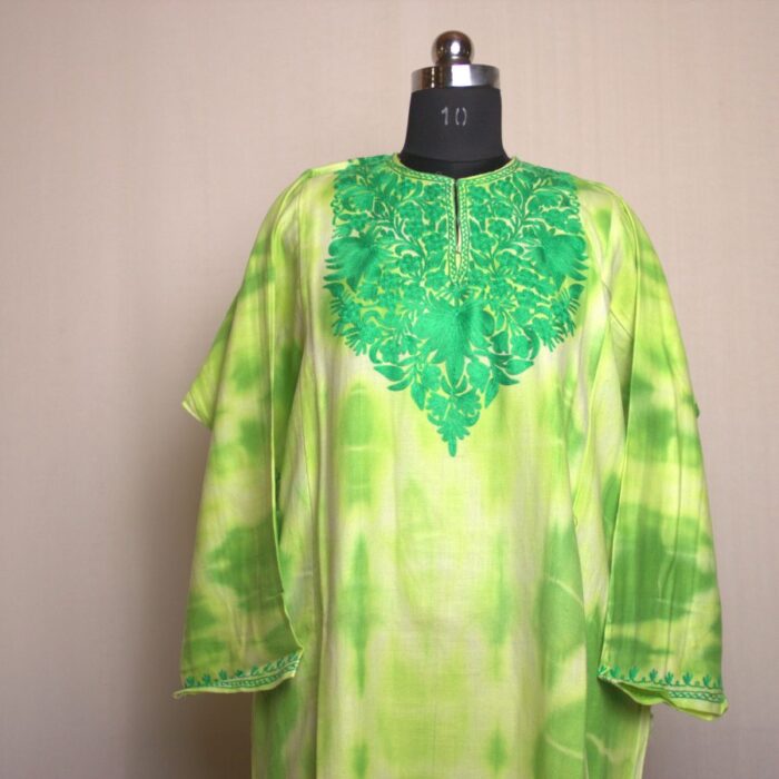 Sabz Sheen Tie-Dye Cashmilon Aari Pheran