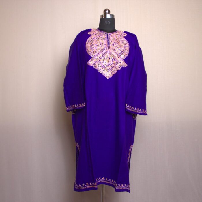 Dark Blue Rangi Aari Work Cashmilon Pheran - Image 2