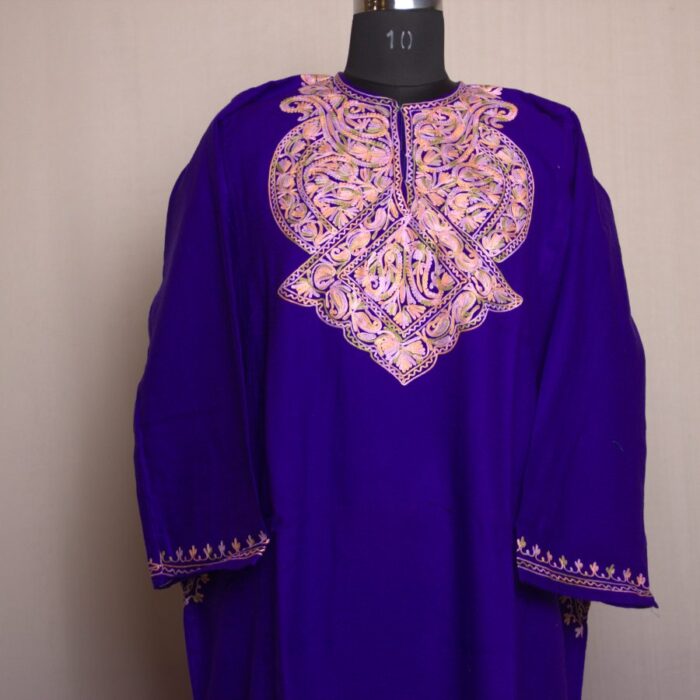 Dark Blue Rangi Aari Work Cashmilon Pheran