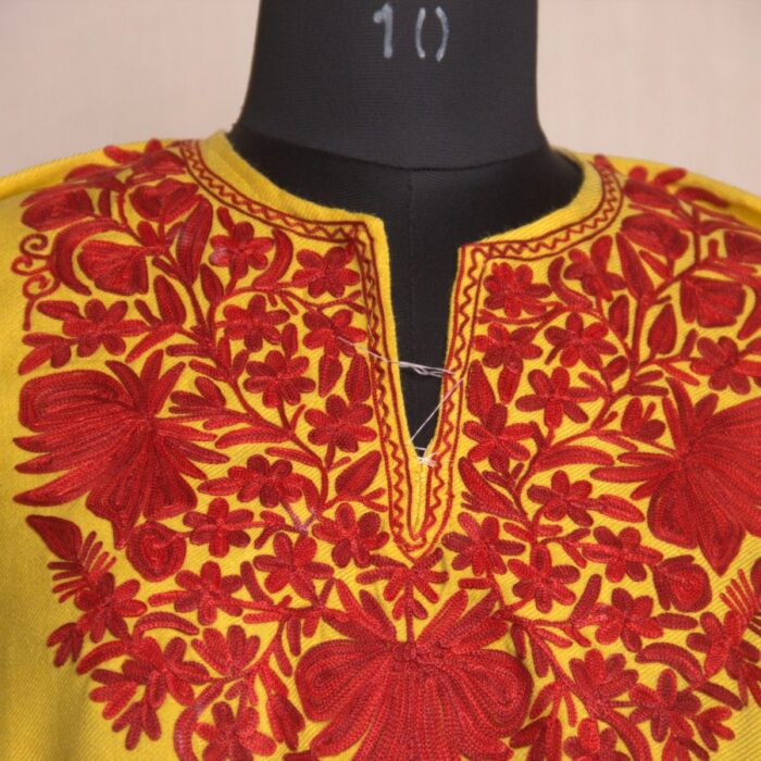 Yellow Harud Aari Work Cashmilon Pheran - Image 3