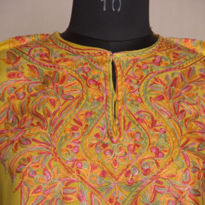 Yellow Rangi Aari Work Cashmilon Pheran - Image 2