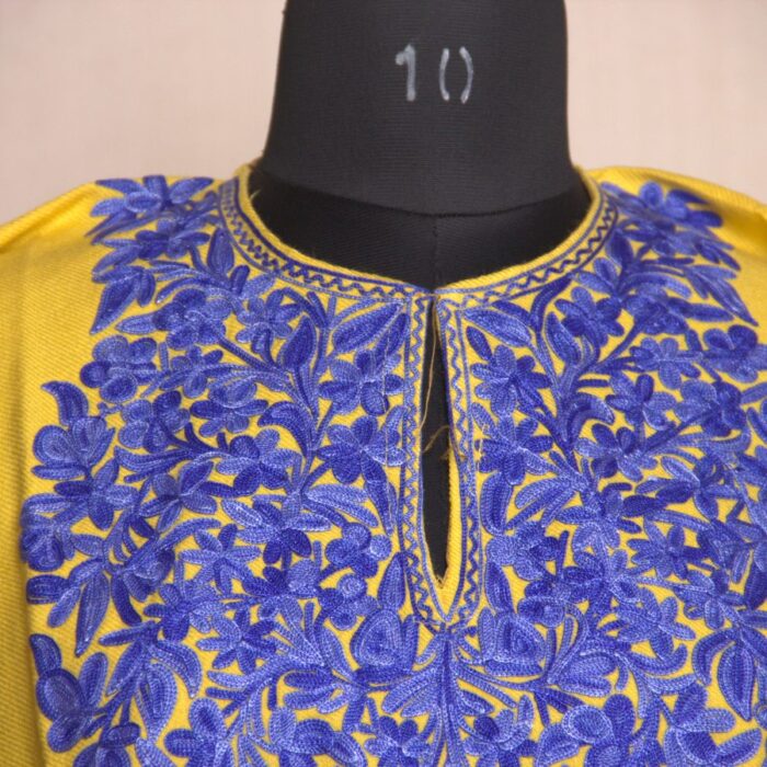 Yellow Nyul Fine Ari Work Cashmilon Pheran - Image 3