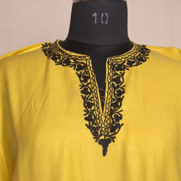 Yellow Aari Daman Work Cashmilon Pheran - Image 2