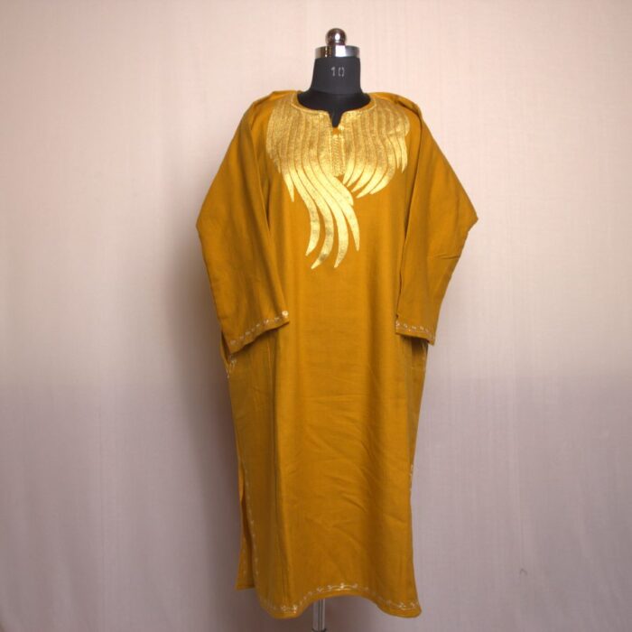 Mustard Zari Work Cashmilon Pheran - Image 3
