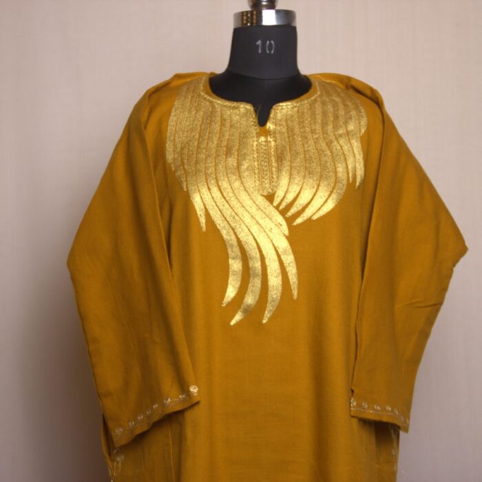 Mustard Zari Work Cashmilon Pheran
