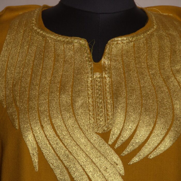 Mustard Zari Work Cashmilon Pheran - Image 2