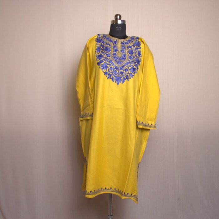 Yellow Aabi Aari Work Cashmilon Pheran - Image 2