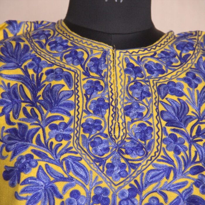 Yellow Aabi Aari Work Cashmilon Pheran - Image 3
