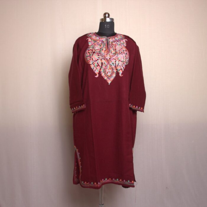 Maroon Shah Aari Work Cashmilon Pheran - Image 2